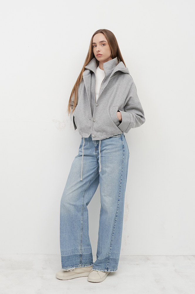 Куртка вовна з каптуром світлий сірий (КУ 16)